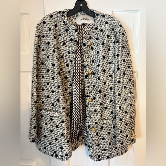 Valentino Black and White Polka Dot Tweed Blazer - Picture 3 of 5